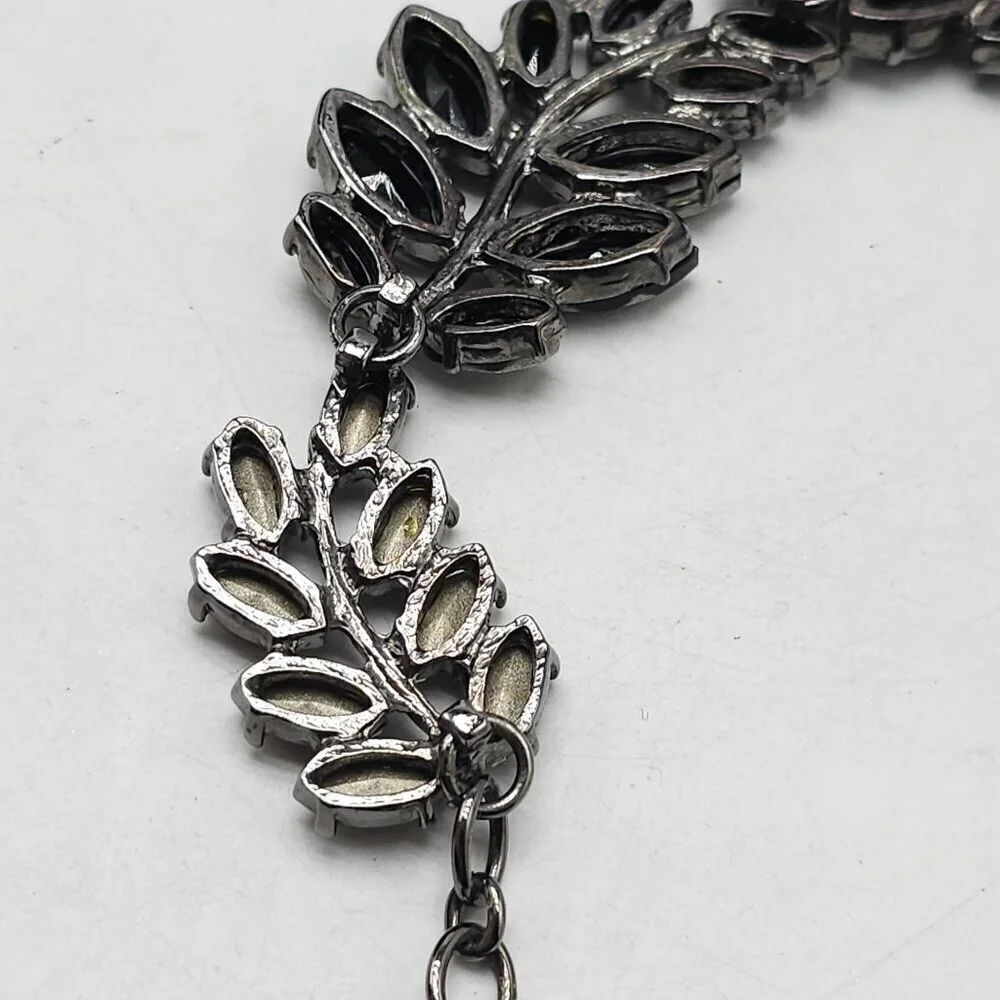 Ann Taylor Loft Black Rhinestone Leaf Statement Necklace With Adjustable Chain